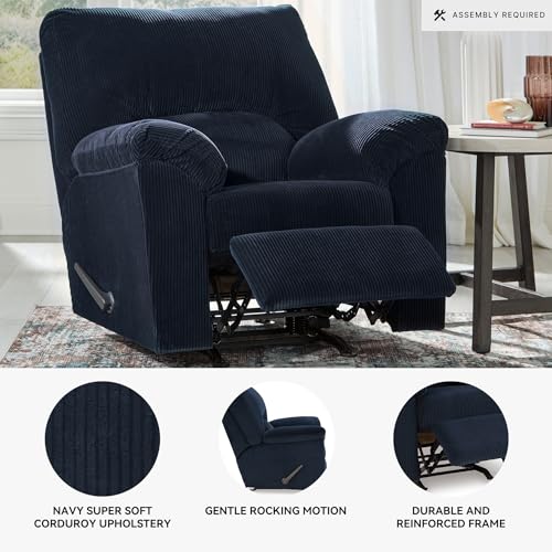 Signature Design by Ashley SimpleJoy Casual Rocker Recliner with Pillow-Top Armrest, Dark Blue