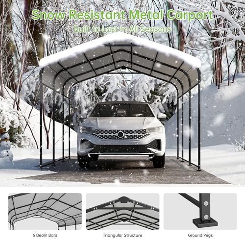 10x15FT Metal Carport, Heavy Duty Frame with Updated Galvanized Steel Roof, Enhanced Base, Outdoor Garage Car Storage Shelter for Cars, Boats, Tools, Party Real Relax