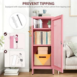 Metal Storage Cabinet, 39.37" H Small Pink Metal Locker Cabinets with Lockable Mesh Door and Handle, 2 Adjustable Shelves, 2 Pegboards & 6 Hooks for Home, Office, Bedroom, Kitchen, Assembly Required ANGELBECKE