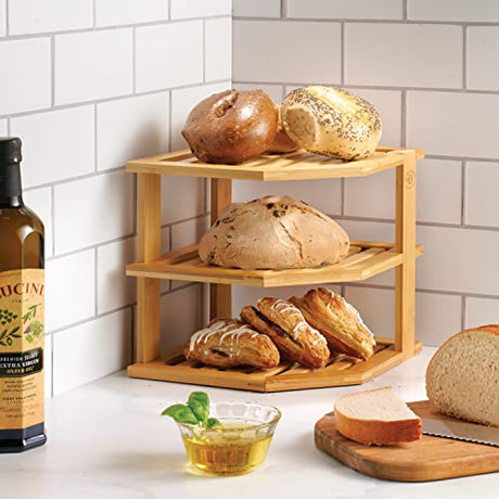 2-Pack Plate Organizer for Cabinet - Bamboo Corner Shelf for Kitchen or Bathroom Storage, Space-Saving Rack for Dishes, Countertop, Cabinet, Pantry - Organization & Housewarming Gift Bambüsi