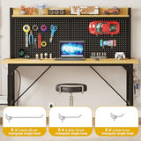 DWVO 60" Adjustable Workbench with Pegboard, Heavy Duty Wood Top Work Bench with Wheels, 1600 LBS Load Capacity, Rolling Work Table with AC/USB Outlet, Hooks, Rack for Garage, Workshop, Office, Home DWVO