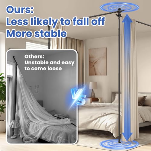 Room Divider No Drill Tension Curtain Rods Wall Divider for Room Separation (W) 35-200in×(H) 43-120in Adjustable, Heavy Duty Partition Space Separator Freestanding Tension Curtain Stand, Black Sovtfides