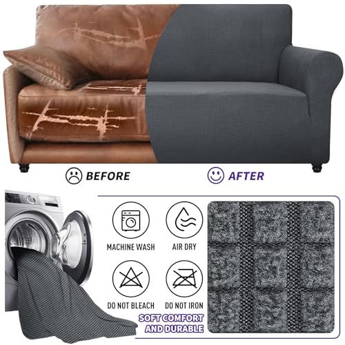 ZNSAYOTX Super Stretch Couch Cover (72"-92") Universal Sofa Covers with Elastic Bottom, Dog Cat Pets Friendly Washable Furniture Protector Fitted Sofa Slipcovers Stay in Place (Dark Grey, Sofa) ZNSAYOTX