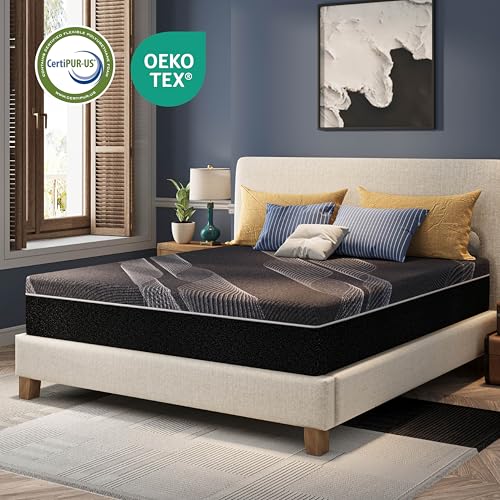CH CHARME HOUSE 12 Inch Queen Mattress, Bamboo-Charcoal Memory Foam Mattress, Cooling & Pressure Relief, Bed in a Box, Foam Made in USA & CertiPUR-US Certified, 60'x80'x12', Black CH CHARME HOUSE