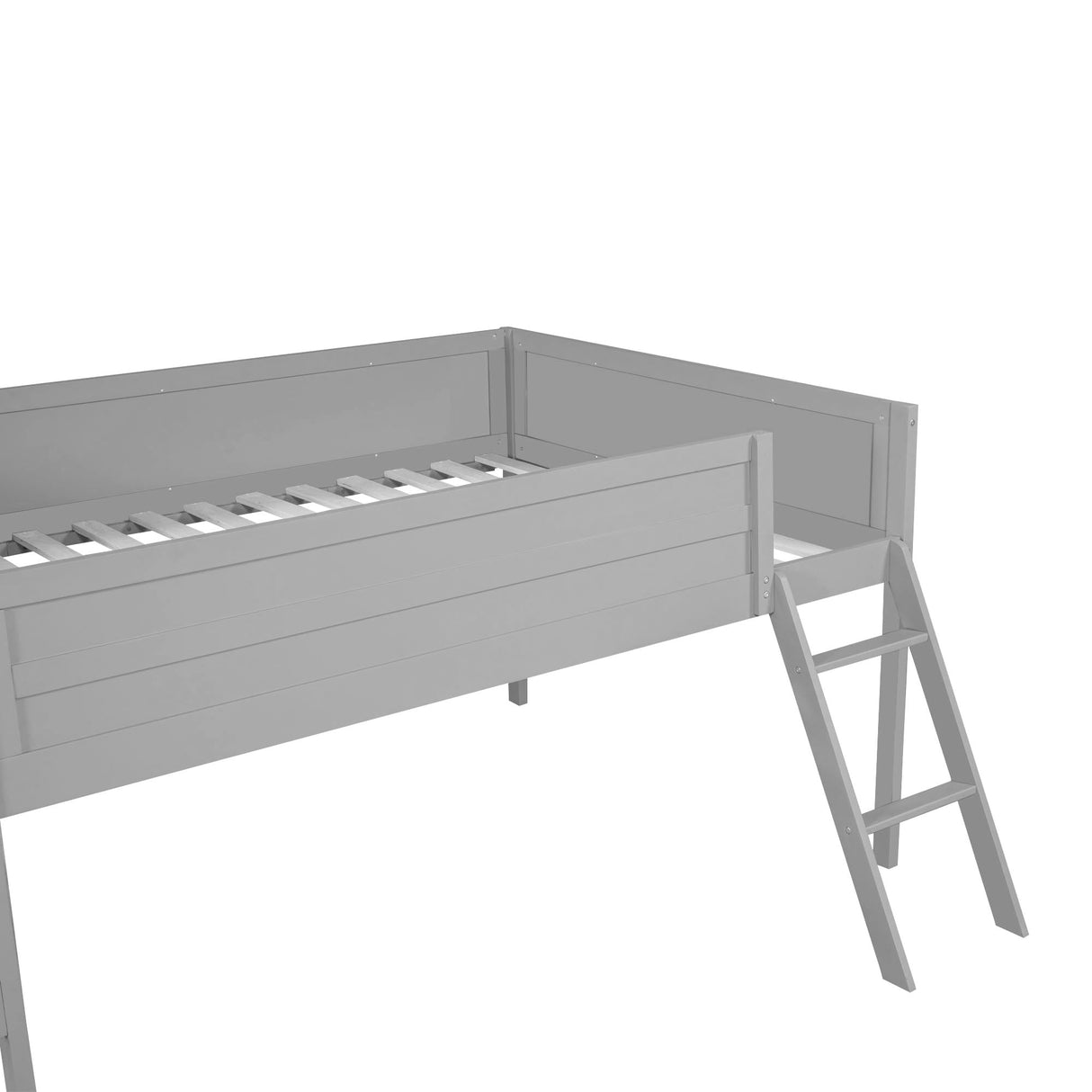 LUMISOL Full Gaming Loft Bed with Desk, Solid Wood Loft Bed Frame with LED Lights, Ladder and Fence, No Box Spring Needed, Grey LUMISOL