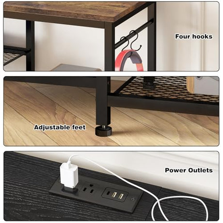 YGEOMER TV Stand for 55 Inch TV, Entertainment Center with Power Outlet and Open Storage Shelves, TV Console Table for Living Room and Bedroom, Black YGEOMER