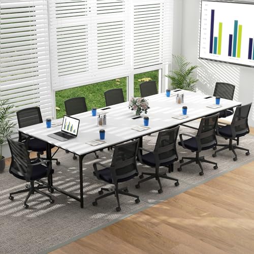 Tangkula 60" Conference Desk Set of 6, Modern Boardroom Desk with Storage Bag, Headphone Hook, Sturdy Metal Frame, Rectangular Seminar Table with Charging Station Tangkula