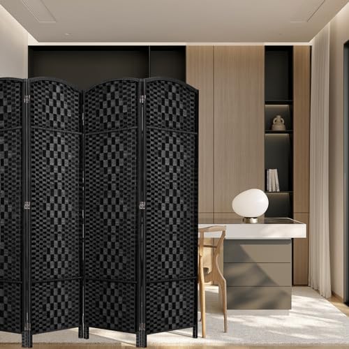 HALLYBEE Room Divider, Room Dividers and Folding Privacy Screens, 16in Privacy Screen, 4 Panel Temporary Wall Partitions, 6ft Space Separation Panel Screen, Black HALLYBEE