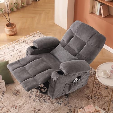 Power Lift Recliner Chair for Elderly with Lumbar Heat and Vibration Massage, Electric Lift Recliner Chair with Remote Control and USB Port,4 Storage Pockets & 2 Cup Holders for Living Room - Grey PoteSoar