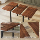 Dining Table Set for 4, Extendable Kitchen Table Set with 4 Chairs, Curved Backrest, Dining Room Table with Solid Metal Frame & MDF Board, for Kitchen Room and Small Spaces, Easy Assembly, Walnut ALEXNUTRE