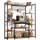 IRONCK Large Bakers Rack with Power Outlet, 62 Inch Wide Microwave Stand, Coffee Bar with Storage, Kitchen Racks and Shelves, Vintage Brown