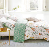 SLEEPBELLA Duvet Cover Set 600 Thread Count Cotton Bedding Set (Full, White&Green Floral) SLEEPBELLA