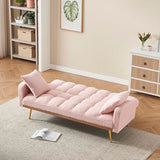 Ball & Cast Convertible Sleeper Sofa Bed with Adjustable Backrest,Teddy Upholstered Futon Couch Bed W/ 2 Pillows,Armrest and Metal Legs,Loveseat Sofa for Living Room,Apartment,Small Space,Pink,69" Ball & Cast