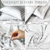 DECOLURE Satin Bed Sheets - 6 Piece Luxury Silky King Size Bedding Set - Softer Than Silk, Wrinkle-Free with 15” Deep Pocket Fitted Sheet, Perfect for Hair & Skin, Gifts for Women (Striped White) DECOLURE
