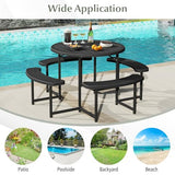 Giantex Picnic Table Bench Set for 4-8 Person, Round 37” Outdoor Dining Table w/Umbrella Hole, HDPE Tabletop, Metal Frame, Patio Furniture Set for Backyard Porch Lawn, 1400lb Capacity (Black,Round) Giantex