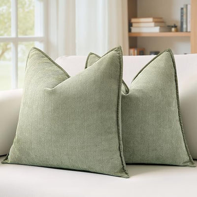 MIULEE Pack of 2 Sage Green Decorative Pillow Covers 20x20 Inch Soft Chenille Luxurious Couch Throw Pillows Farmhouse Cushion Covers with Elegant Design for Sofa Bedroom Living Room Home Decor