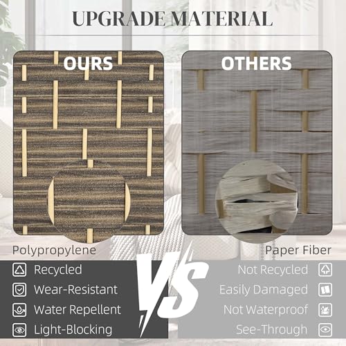 HOMCOM 4 Panel Room Divider, 6' Tall Folding Privacy Screen, Woven Freestanding Wall Partition for Home Office, Bedroom, Dark Rustic Oak HOMCOM