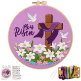 Nuberlic Lily Pattern Embroidery Kits for Beginner Adults, Cross Stitch Starter Kit with Embroidery Hoop Needles Threads Instruction -Easter Jesus