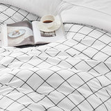 SLEEP ZONE Dorm Comforter Twin XL, 5 Pieces Geometric Plaid Pattern Printed Soft Microfiber Bedding, Breathable & Soft Bed in A Bag (Grey Grid White, Twin XL) SLEEP ZONE