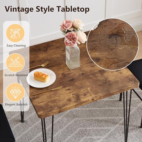 VECELO 3 Piece Dining Table Set for 2, Kitchen Table Set with 2 Chairs for Small Space, Space-Saving and Modern Design, Apartment, Easy to Assemble,Classic Brown VECELO