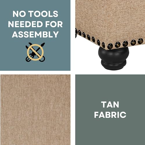 Convenience Concepts Designs4Comfort 5th Avenue Storage Ottoman 24" - Contemporary Foot Stool and Seat with Hinged Lid for Living Room, Dining Room, Office, Den, Tan Fabric Convenience Concepts