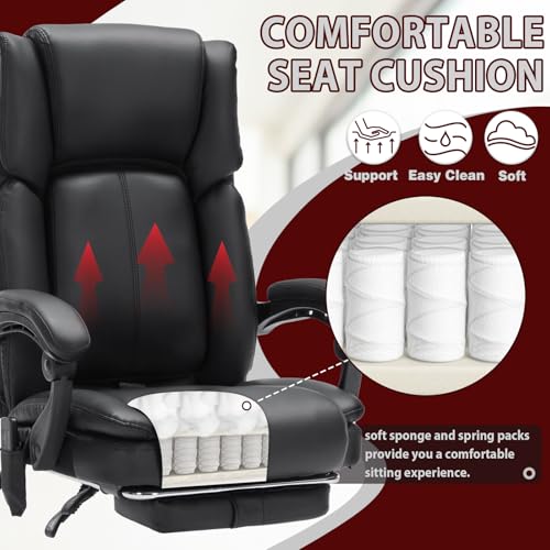 SleekJtre Massage Office Chair with Heat,Executive Desk Chairs with Foot Rest, Reclining Chair Big and Tall for Heavy People,4 Points Vibration 500lbs,Adjustable Lumar Support Black SleekJtre