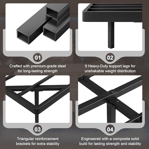 Feonase Queen Floating Bed Frame with Charging Station and Led Lights, Metal Bed Frame with Heavy Duty Steel Slats Supports, No Box Spring Needed, Easy Assembly, Noise Free, Black Feonase
