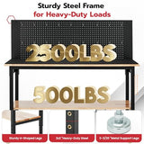 DNYKER 60" Adjustable Height Workbench, 3000 LBS Heavy Duty Work Table for Garage,Rubber Wood Workstation with USB Power Outlets/Wheels/Pegboard for Workshop, Office, Home DNYKER