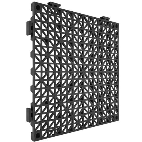 VEVOR Interlocking Tile 50PCS Black, Drainage Tiles 12" x 12" Splicing, Soft PVC Interlocking Drainage Floor Tiles, Non-Slip Drainage Holes for Restroom, Bathroom, Kitchen, Pool, Wet Areas VEVOR
