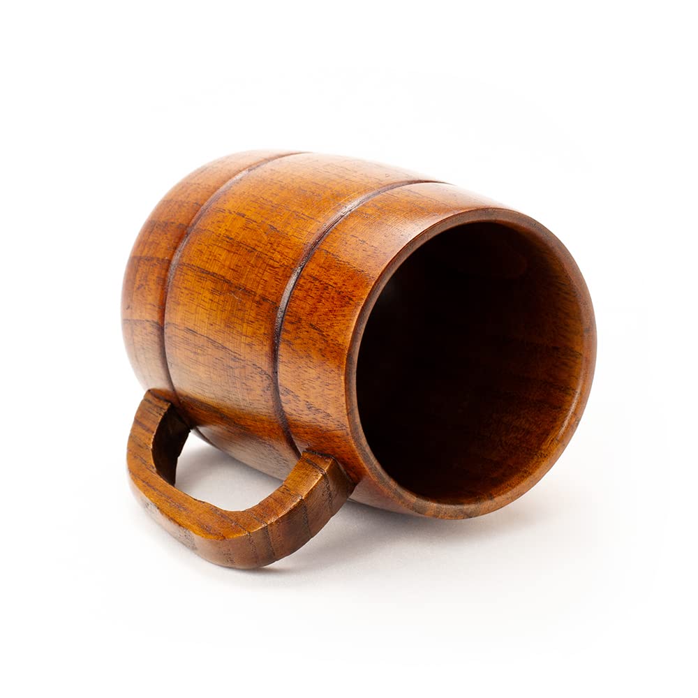 Wooden Mug with Handle | 12oz (350ml) Wood Drinking Cup for Beer, Coffee & Tea, Hot or Cold, Brown, LS-WC-1 - WoodArtSupply