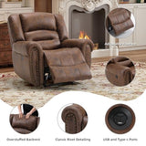 Bonzy Home Power Recliner Chair, Soft Faux Leather Recliner Chair with Thickened Padding and USB&Type-C Charging Ports, Classic Heavy Duty Single Reclining Sofa for Living Room, Nut Brown