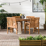 Walker Edison 4 Person Outdoor Wood Chevron Patio Furniture Dining Set Table Chairs All Weather Backyard Conversation Garden Poolside Balcony, 5 Piece, Brown Walker Edison