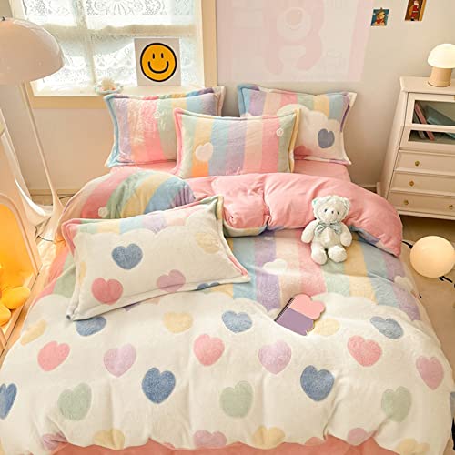 MorroMorn Pink Duvet Cover Queen, Rainbow Bedding Sets, Fluffy Comforter Covers Set, Down Alternative Blanket Ultra Soft Kawaii Cute for Girls Kids Teen Women Full Double Size MorroMorn