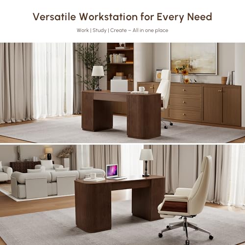 homary 59.8" Modern Standing Desk, Home Office Desk Engineered Wood Office Desk with Lift-Top & Ample Storage for Office, Study, Walnut homary