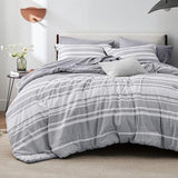 Bedsure King Comforter Set 7 Pieces, Grey Striped Bedding Set for All Seasons, Reversible, Cationic Dyeing Bed in a Bag with Comforter, Sheets, Pillowcases & Shams Bedsure