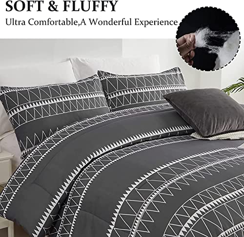WONGS BEDDING Dark Grey Comforter Set California King, Reversible Boho Triangle Bedding Comforter Set for Cal King Bed 3 Pieces (1 Comforter + 2 Pillowcases), Microfiber Bedding Set 104"x 96" WONGS BEDDING