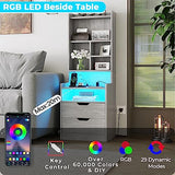 Stylish ADORNEVE Tall Night Stand with LED Lights, Charging Station, and Storage Drawers in Grey ADORNEVE