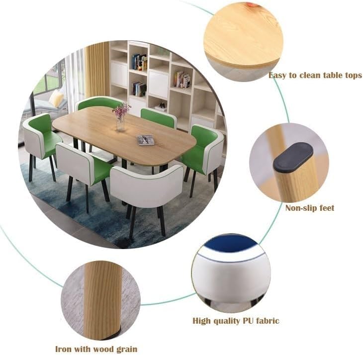 TISTIK Oval Conference Dining Table and 6 Chairs Pu Seat Surface, Wooden Table Top and Metal Frame Business Office Reception Table Set TISTIK