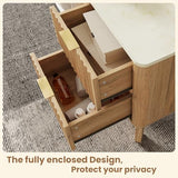 TROJM Fluted Nightstand Set of 2,Modern End Table with Faux Marble Top,2 Storage Drawers Side Table,Bedside Table for Bedroom, Living Room,Curved Profile Design Furnitue,Natural Oak TROJM