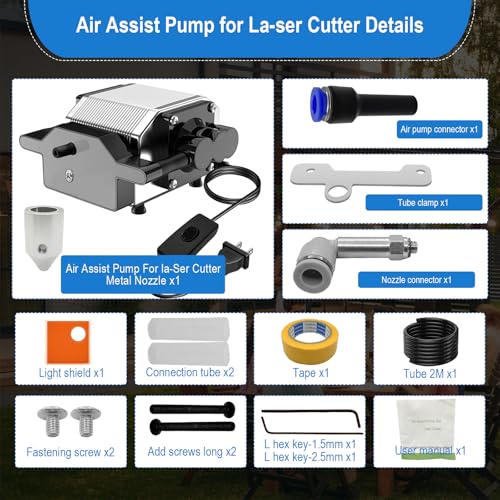 Air Assist for La-ser Cutter and Engraver, Air Assist Pump for La-ser Cutter, Stable 30L/min Airflow, for D1,D1 Pro La-ser Engraver and Other Cutter, Remove Smoke, Dust, Protect La-ser Lens. PYXGLAQ