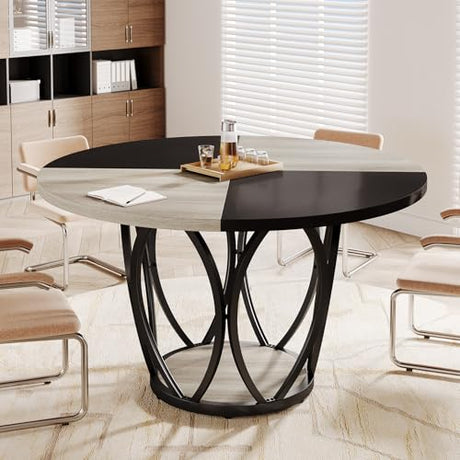 Tribesigns 47-Inch Round Conference Table for 4-6, Modern Meeting Table, Wooden Meeting Seminar Table, Simple Office Table for Office Conference Room Tribesigns