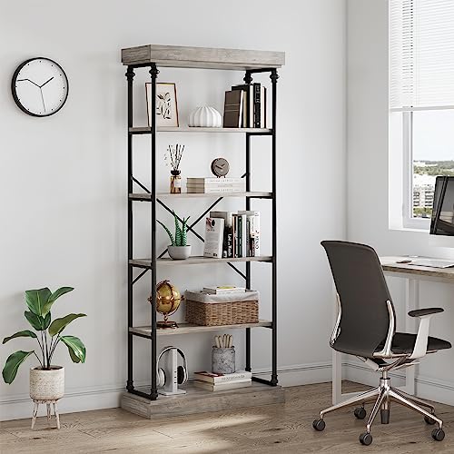 CABIHOME Rustic Industrial 6-Tier Bookshelf with Metal Frame for Stylish Storage and Display CABIHOME