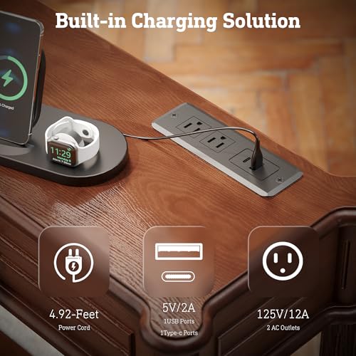 Console Table for Entryway with Charging Station,Retro Entryway Table with 2 Drawers-Easiest Assembly,Sofa Table with Bottom Shelf,Narrow Long Couch Table Behind Sofa for Living Room,Foyer (Walnut) STO'SENSE