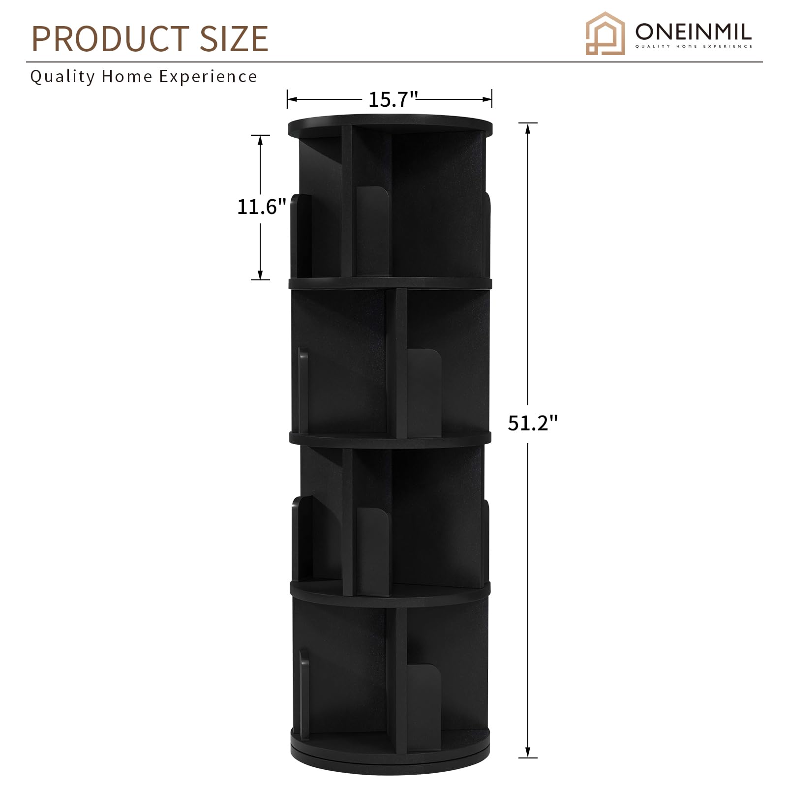 360° Rotating Black Bookcase - Space-Saving 4-Tier Bookshelf for Kids & Adults - WoodArtSupply