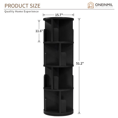 360° Rotating Black Bookcase - Space-Saving 4-Tier Bookshelf for Kids & Adults - WoodArtSupply