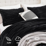 Smoofy Fluffy King Size Comforter Set 3 Pieces - Black Fleece Fluffy Comforter Set, Luxury Fuzzy King Bedding Set, Soft King Bed Set All Season, Heavy Faux Fur Comforter with 2 Pillow Cases Smoofy