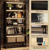 Tribesigns 70.8” Tall Black Bookcase with LED Lights - Heavy Duty 5-Tier Storage Shelf Tribesigns