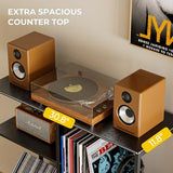 Record Player Stand with LED Light, Turntable Stand with Vinyl Storage - Up to 300+ Albums, 3-Tier Record Player Table Cabinet, Adjustable Shelf & V-Shaped Holder, Vinyl Display Shelf for Living Room Nidouillet