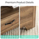 LINSY HOME Farmhouse Coffee Table with Storage, Wood Coffee Table for Living Room, Open Display Area and Storage Drawers with Metal Handles, Chic Style with Curved Base. Brown LINSY HOME