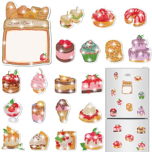 20 Pcs Dessert Diamond Art Magnets, Sweet Treats DIY Painting Kits for Refrigerator, Fun Food Theme Craft Decor for Adults Kitchen ROLYTA
